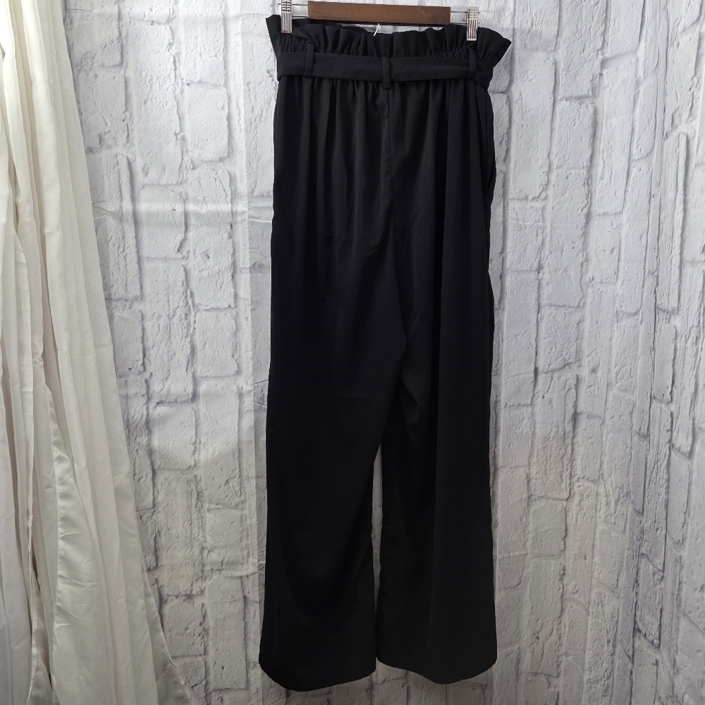 A New Day Large Black High Ruffle Waist Front Tie Belt Wide Leg Trousers - Picture 6 of 10